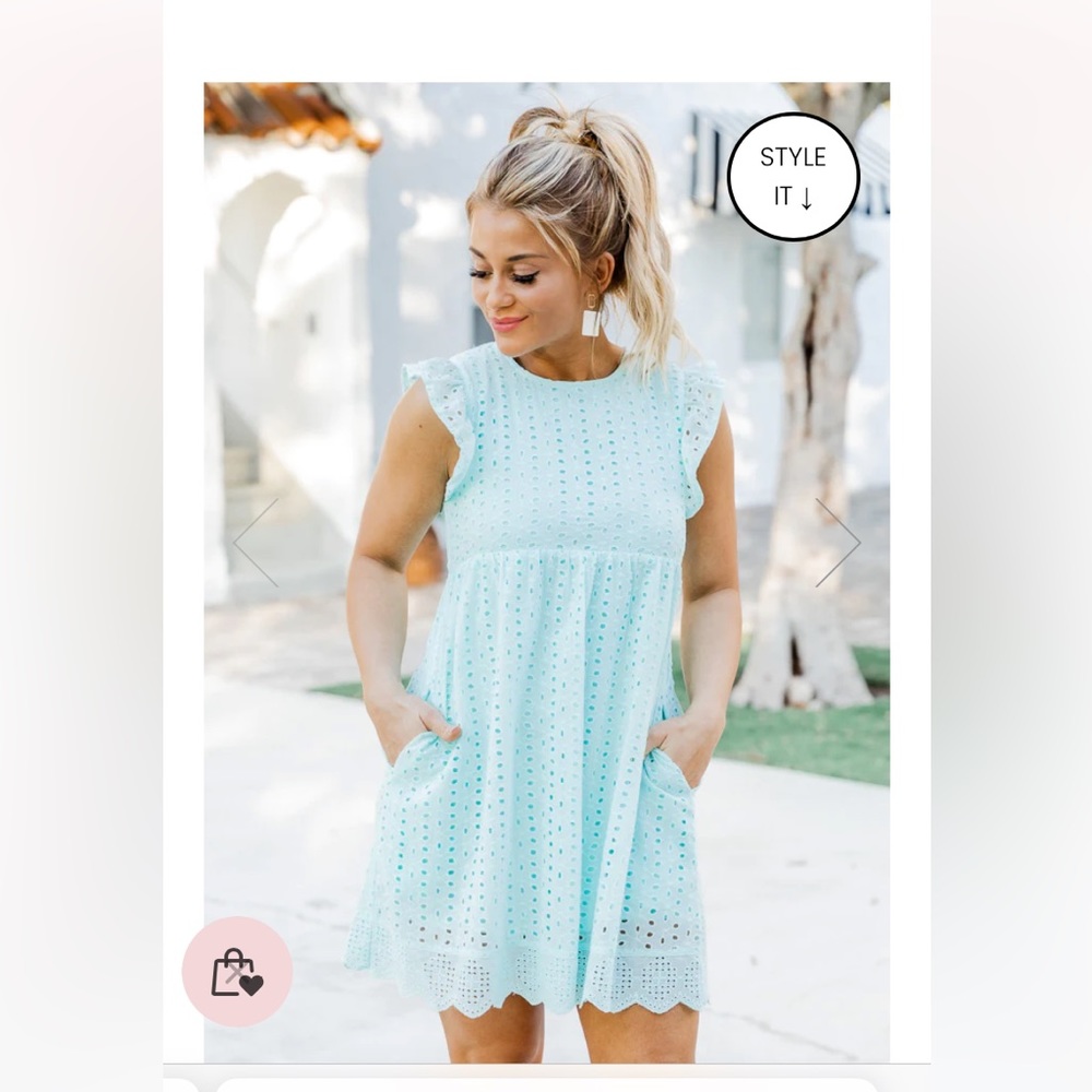 Pink Lily You Found My Heart Light Blue Lace Romper Dress, size Medium.